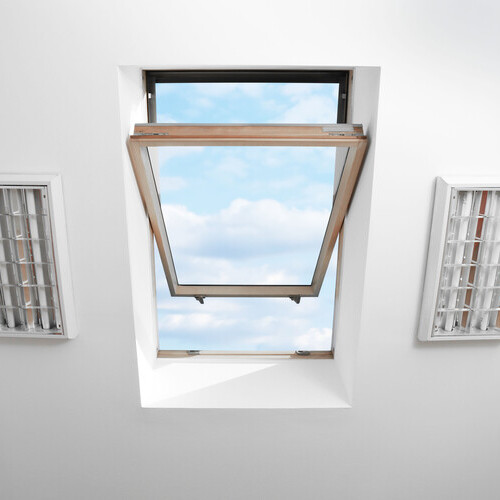 view of a skylight from below