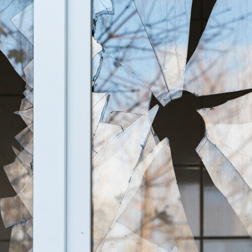 closeup of a damaged window